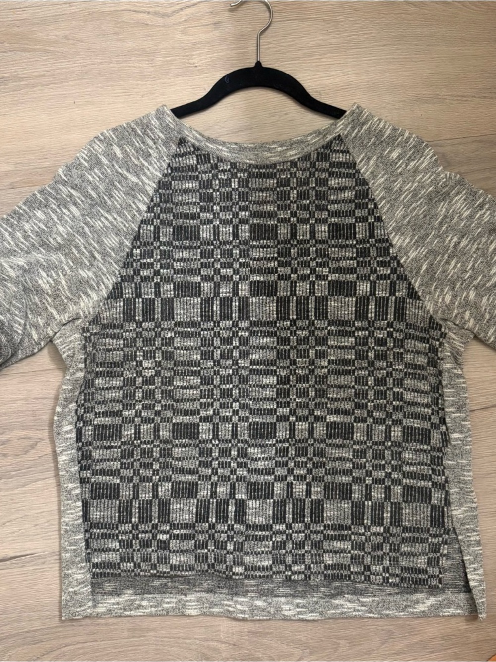 Gray Patterned Raglan Knit Top